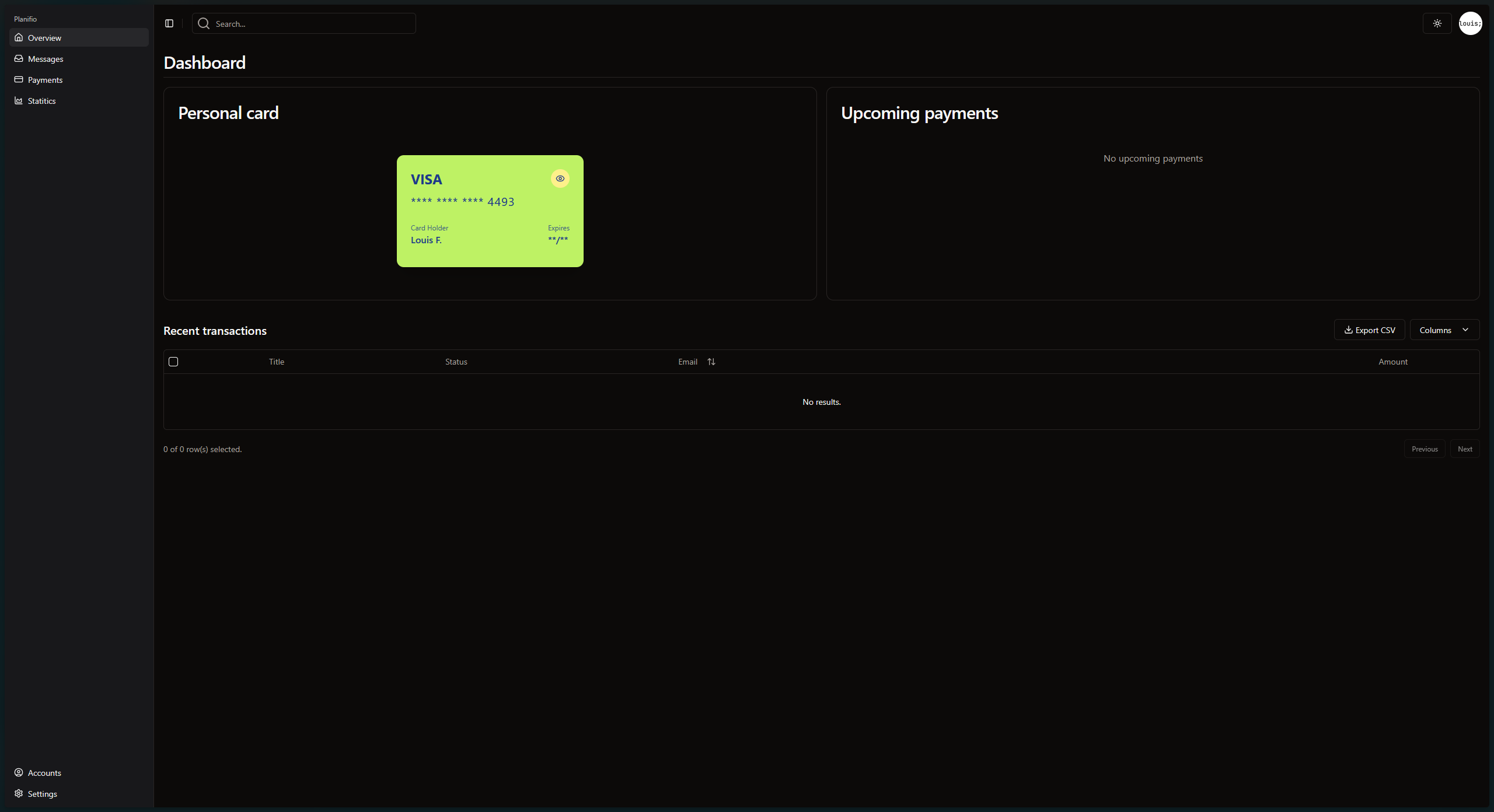 Planifio personal finance dashboard